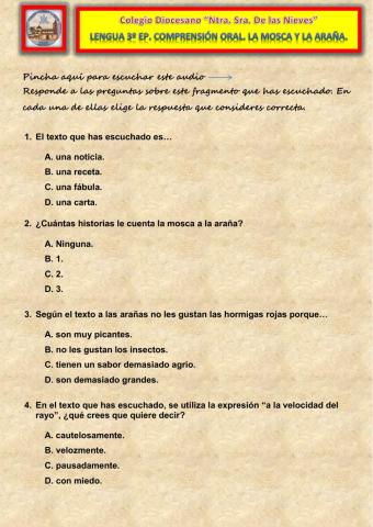 Comprensión oral III. La  mosca y la araña