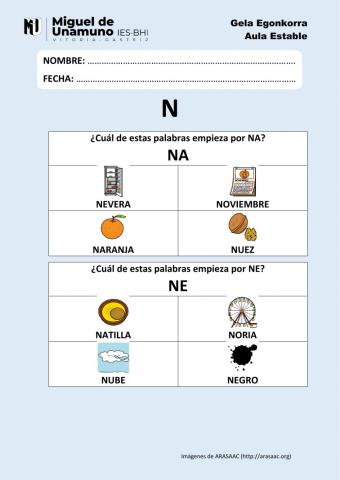 La N 2: Elige la que empieza por la sílaba…