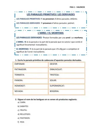 Paraules primitives i derivades - arrel i morfema