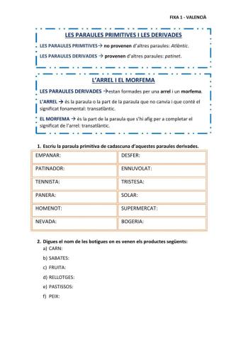Paraules primitives i derivades - arrel i morfema