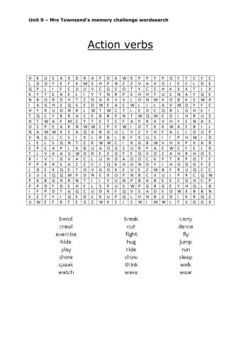 Action Verbs Wordsearch
