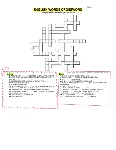 ENGLISH WORDS CROSSWORD