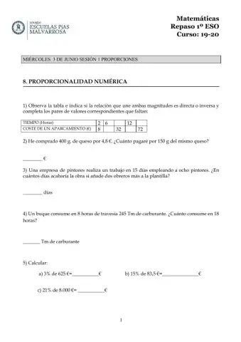 Proporcionalidad 1º eso