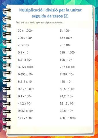 Multiplicació i divisió per la unitat seguida de zeros 2