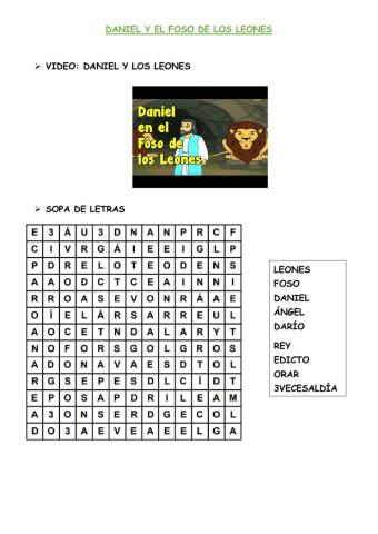 Sopa de letras daniel y los leones