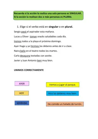 Verbos en singular y plural