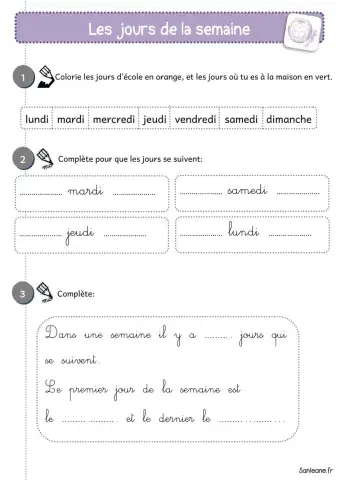 LES JOURs DE LA SEMAINE