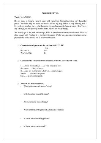 Reading exercise: verb to be