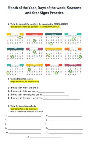 Months, dates and Star Signs