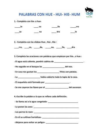 Palabras con Hue, Hui, Hie