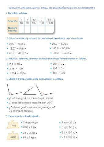 REPASO ACUMULATIVO DEL TEMA 13 DE MATEMÁTICAS (4º de Primaria)