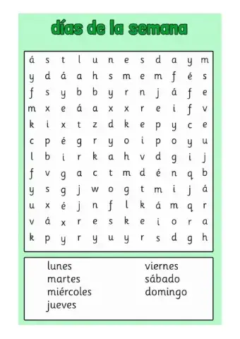 Sopa de letras días de la semana
