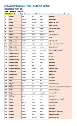 Irregular-Regular Verbs Questions with Did