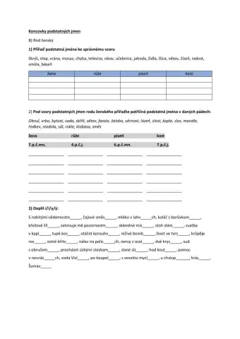 Koncovky podstatných jmen rod ženský