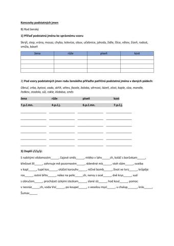 Koncovky podstatných jmen rod ženský