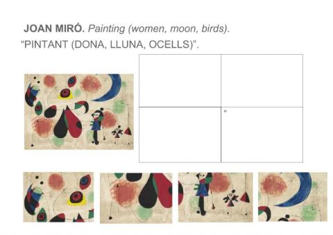 Joan Miró. Painting women, moon, birds.