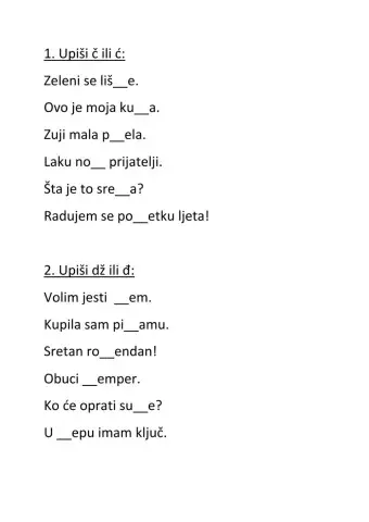 Vježba slova č, ć, dž i đ