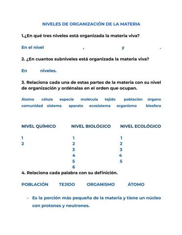 Niveles de organización de la materia