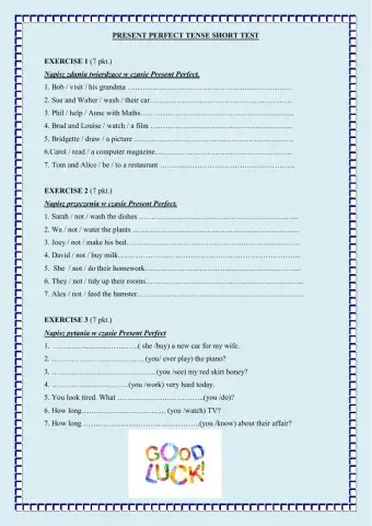 Team up 2 unit 7 present perfect short test