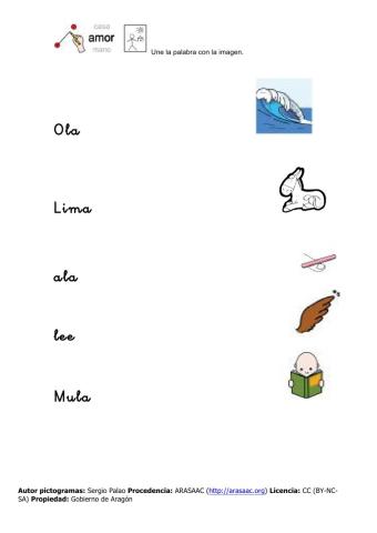 Asociar palabras imágenes p,l,m