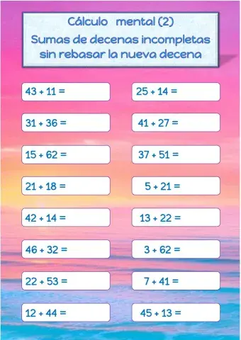 Cálculo mental de decenas incompletas