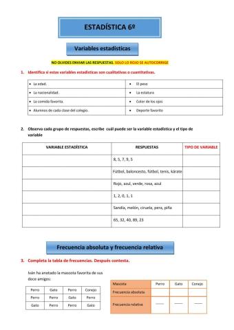 Estadística. Variables estadísticas, frecuencias absolutas y frecuencias relativas