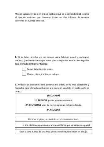 Ejercicios sobre el vídeo -Sostenibilidad- de Elesapiens