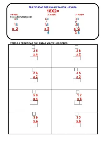 Multiplicaciones con llevada por una cifra