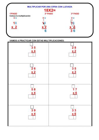 Multiplicaciones con llevada por una cifra