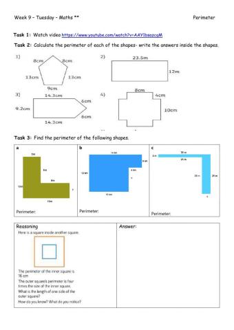 Week 9 - Tuesday - Maths --