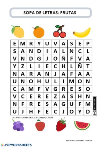 Sopa de letras frutas