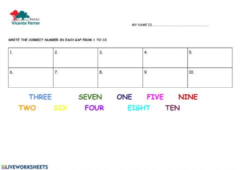 Numbers from 1 to 10