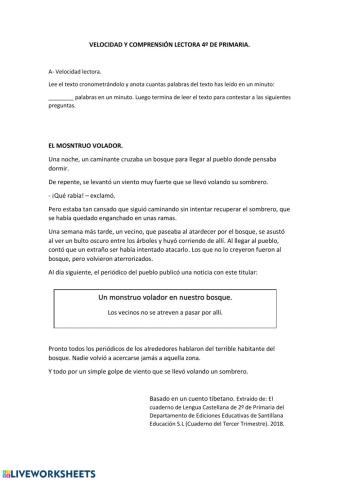 Velocidad y comprensión lectora 2º Primaria