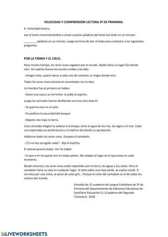 Velocidad y comprensión lectora 3º Primaria