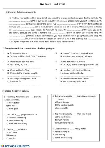 Junior 4 Test Unit 1