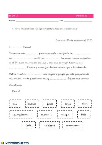 Comprensión lectora - La carta