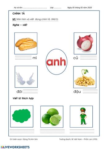 Chính tả - Vần anh - ach