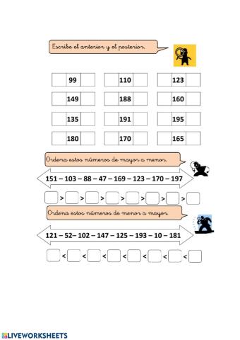 Anterior-posterior y ordenar números