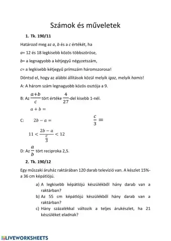Műveletek a racionális számok halmazán