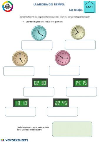 Eval medida del tiempo: las horas en reloj analógico y digital
