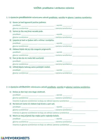 VJEŽBA: predikatne i atributne rečenice