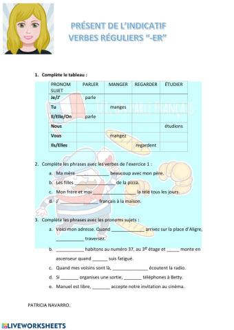 Présent de l'indicatif verbes en -er
