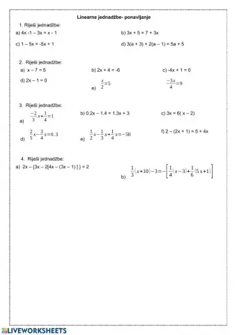 Linearne jednadžbe - ponavljanje