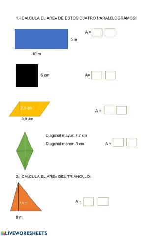 Áreas de polígonos regulares y triángulos