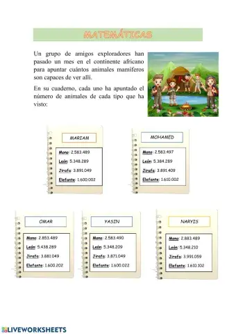 Ordena y aproxima los siguientes números