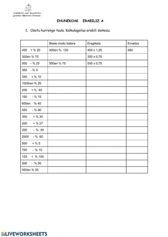 Ehunekoak erabiliz A