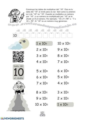 Tabla del 10 comutativa
