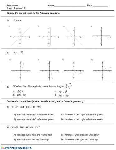 Quiz - Transformations of Parent Graphs