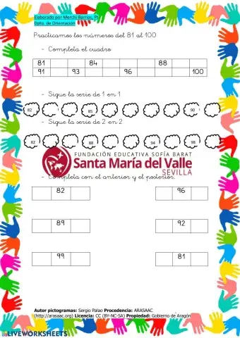Aprendemos los números del 81 al 100