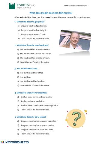Video comprehension - Daily routines and times